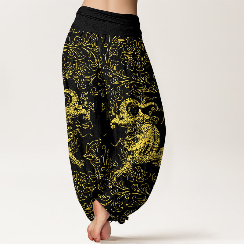 Pantaloni harem da donna con elastico in vita e motivo floreale in puro cotone con motivo drago Buddha Stones - image 9