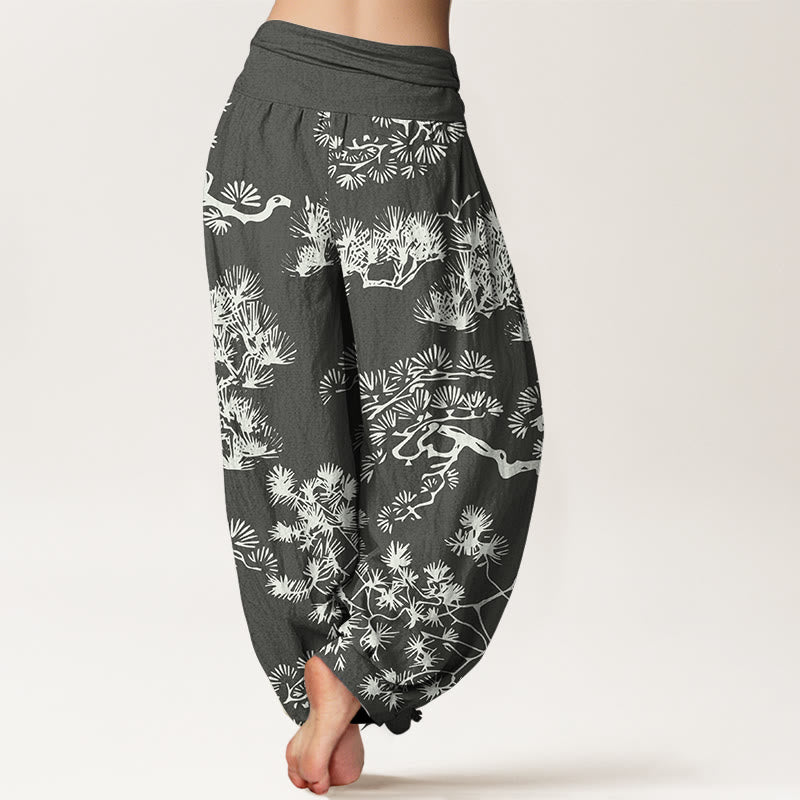 Pantaloni harem da donna in puro cotone con elastico in vita e rami di pino, motivo Buddha Stones - image 1