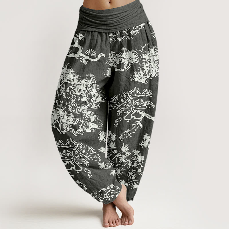 Pantaloni harem da donna in puro cotone con elastico in vita e rami di pino, motivo Buddha Stones - Grigio - US16, UK/AU20, EU48 (3XL) - image 0