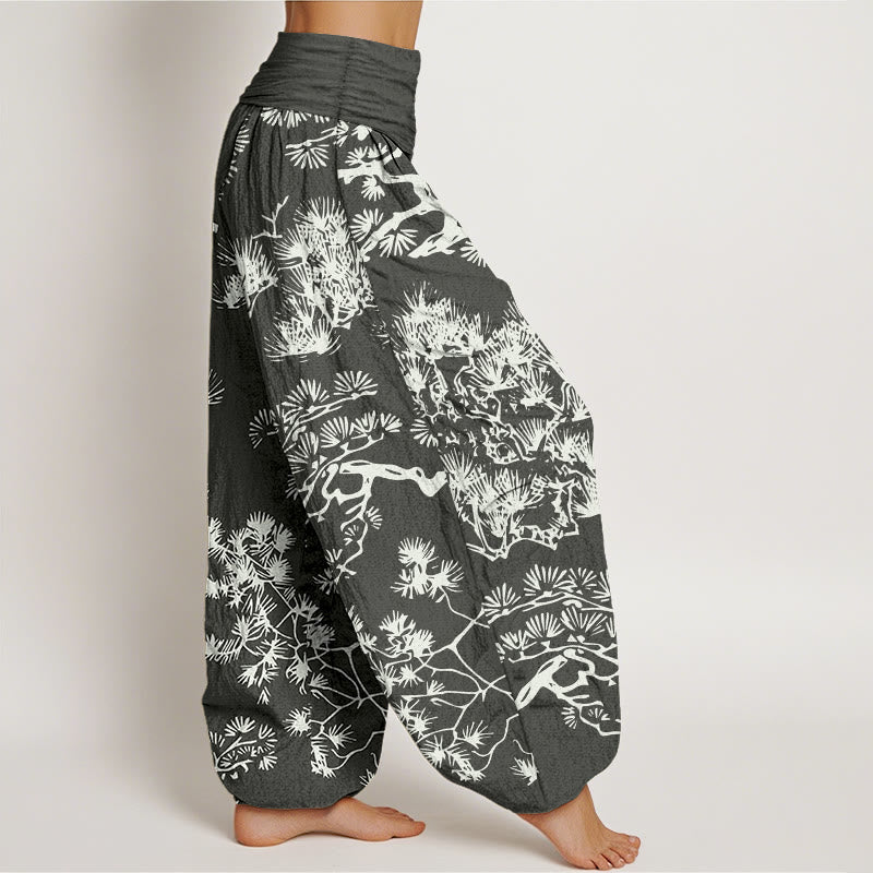 Pantaloni harem da donna in puro cotone con elastico in vita e rami di pino, motivo Buddha Stones - image 2