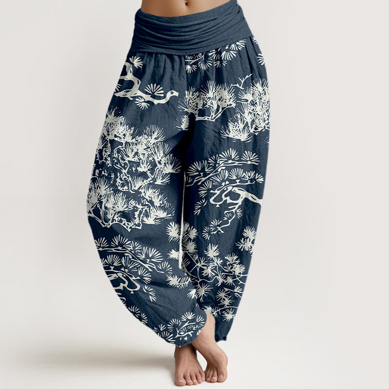 Pantaloni harem da donna in puro cotone con elastico in vita e rami di pino, motivo Buddha Stones - SteelBlue - US16, UK/AU20, EU48 (3XL) - image 5