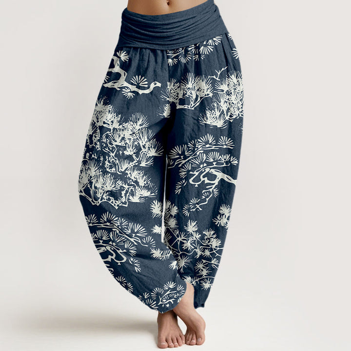Pantaloni harem da donna in puro cotone con elastico in vita e rami di pino, motivo Buddha Stones - SteelBlue - US16, UK/AU20, EU48 (3XL) - image 5