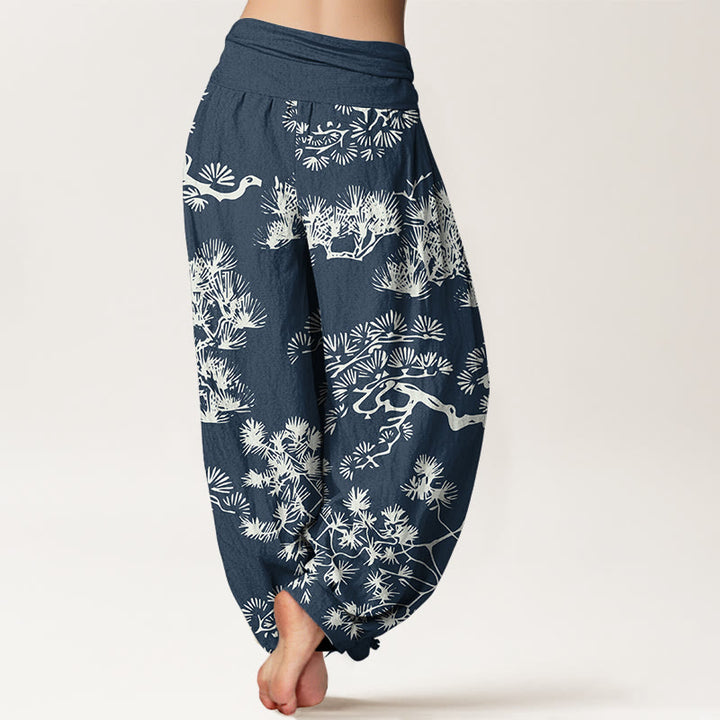 Pantaloni harem da donna in puro cotone con elastico in vita e rami di pino, motivo Buddha Stones - image 6