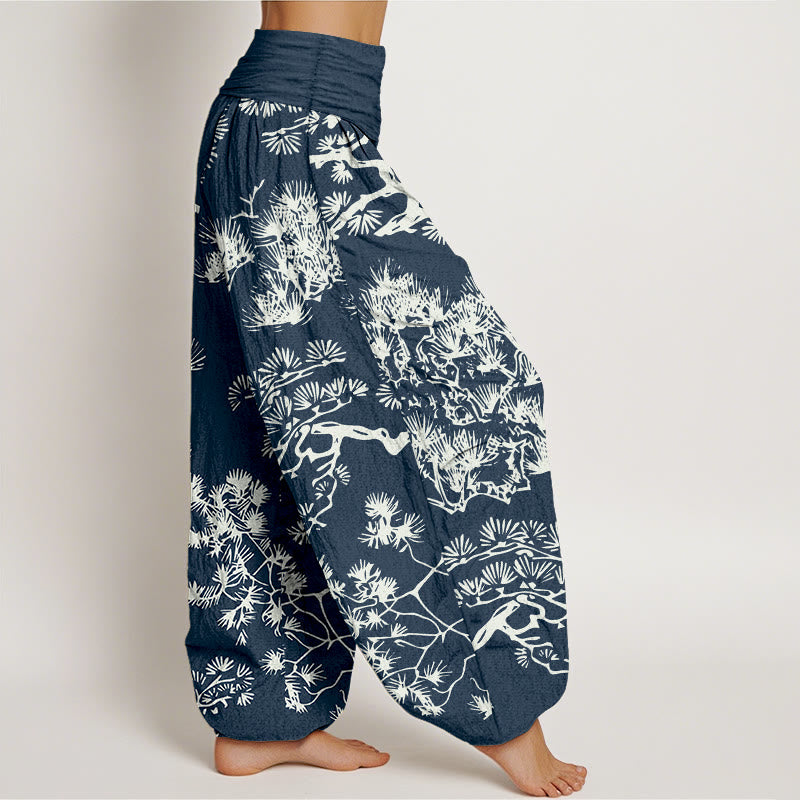 Pantaloni harem da donna in puro cotone con elastico in vita e rami di pino, motivo Buddha Stones - image 7