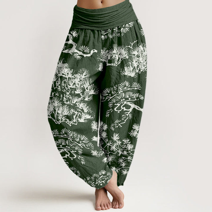 Pantaloni harem da donna in puro cotone con elastico in vita e rami di pino, motivo Buddha Stones - DarkSeaGreen - US16, UK/AU20, EU48 (3XL) - image 8