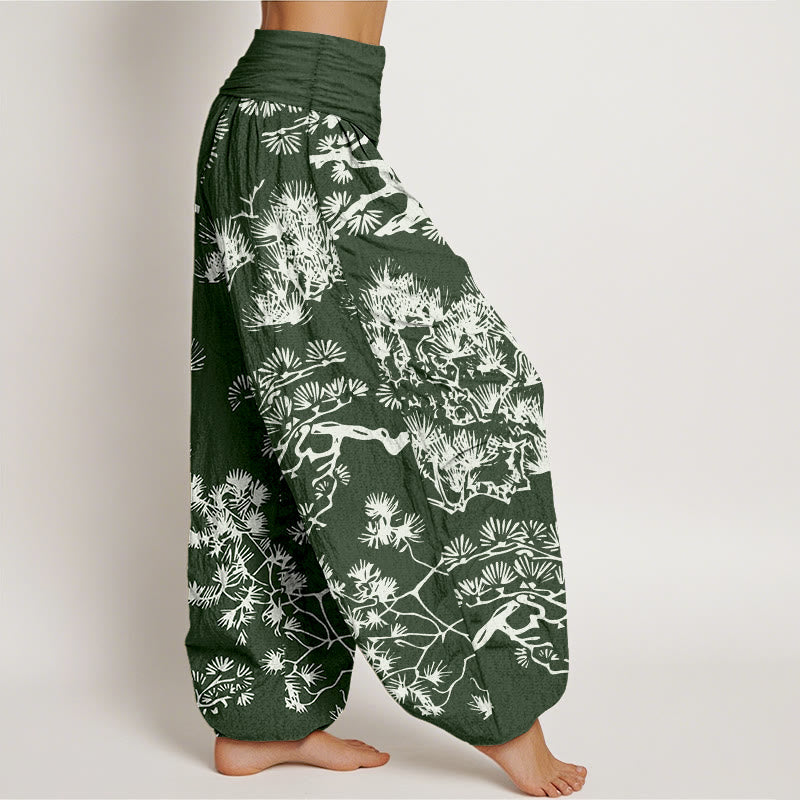 Pantaloni harem da donna in puro cotone con elastico in vita e rami di pino, motivo Buddha Stones - image 10