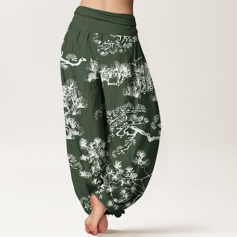 Pantaloni harem da donna in puro cotone con elastico in vita e rami di pino, motivo Buddha Stones - image 9