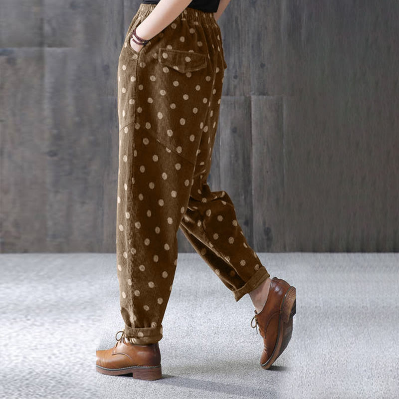 Pantaloni harem in velluto a coste con stampa a pois e tasche da donna Buddha Stones - image 2