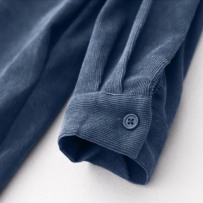 Abito midi in velluto a coste con maniche lunghe e tasche, motivo a bottoni semplici, motivo Buddha Stones Fall - image 9