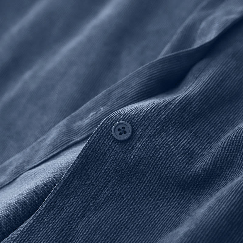 Abito midi in velluto a coste con maniche lunghe e tasche, motivo a bottoni semplici, motivo Buddha Stones Fall - image 7