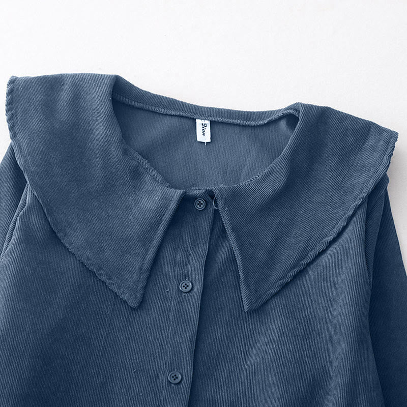 Abito midi in velluto a coste con maniche lunghe e tasche, motivo a bottoni semplici, motivo Buddha Stones Fall - image 4