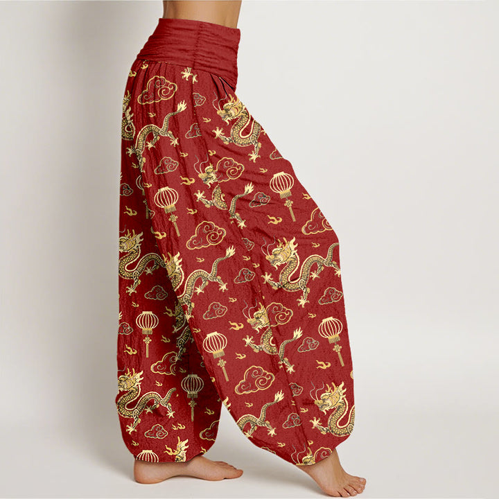 Pantaloni harem in cotone con elastico in vita, da donna, con stampa Buddha Stones, drago, nuvola di buon auspicio, lanterna - image 2