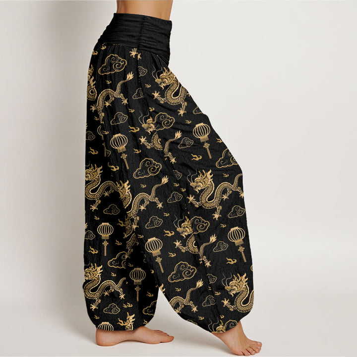 Pantaloni harem in cotone con elastico in vita, da donna, con stampa Buddha Stones, drago, nuvola di buon auspicio, lanterna - image 10