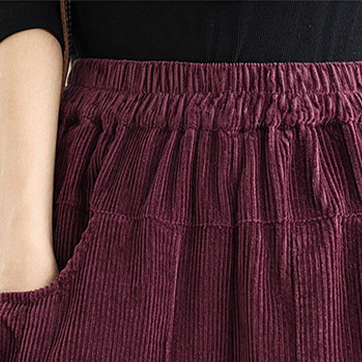 Pantaloni larghi in velluto a coste con coulisse e tasche, da donna, modello Buddha Stones, in colori puri - image 6