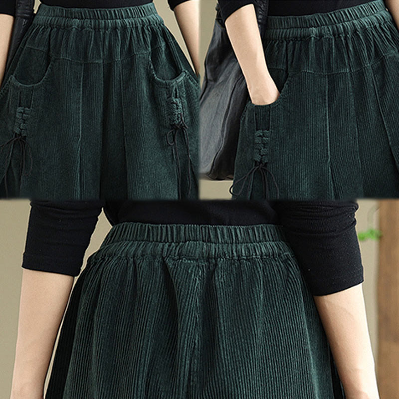 Pantaloni larghi in velluto a coste con coulisse e tasche, da donna, modello Buddha Stones, in colori puri - image 29