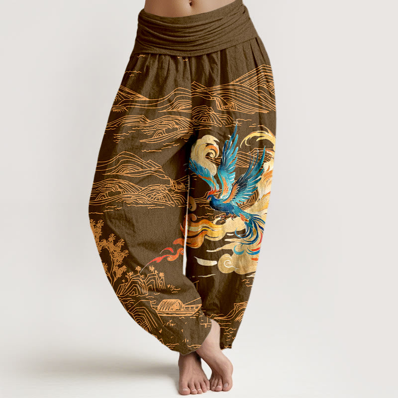 Pantaloni harem in puro cotone con elastico in vita e motivo paesaggio delle montagne della Fenice Buddha Stones da donna - Perù - US16, UK/AU20, EU48 (3XL) - image 5