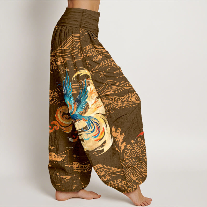 Pantaloni harem in puro cotone con elastico in vita e motivo paesaggio delle montagne della Fenice Buddha Stones da donna - image 7