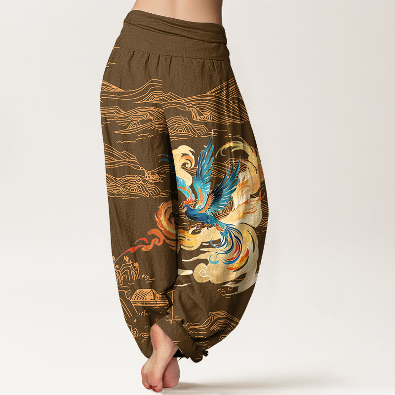 Pantaloni harem in puro cotone con elastico in vita e motivo paesaggio delle montagne della Fenice Buddha Stones da donna - image 6