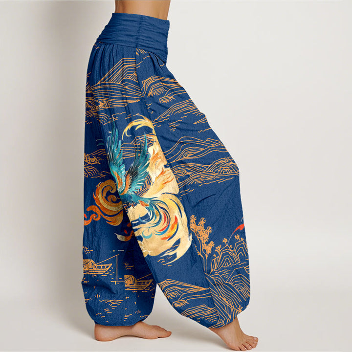 Pantaloni harem in puro cotone con elastico in vita e motivo paesaggio delle montagne della Fenice Buddha Stones da donna - image 10