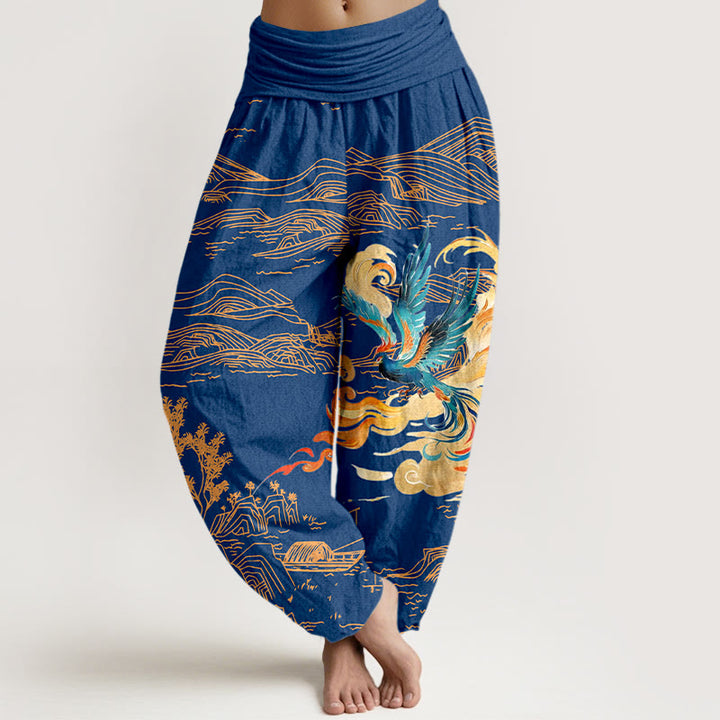 Pantaloni harem in puro cotone con elastico in vita e motivo paesaggio delle montagne della Fenice Buddha Stones da donna - Blu medio - US16, UK/AU20, EU48 (3XL) - image 8