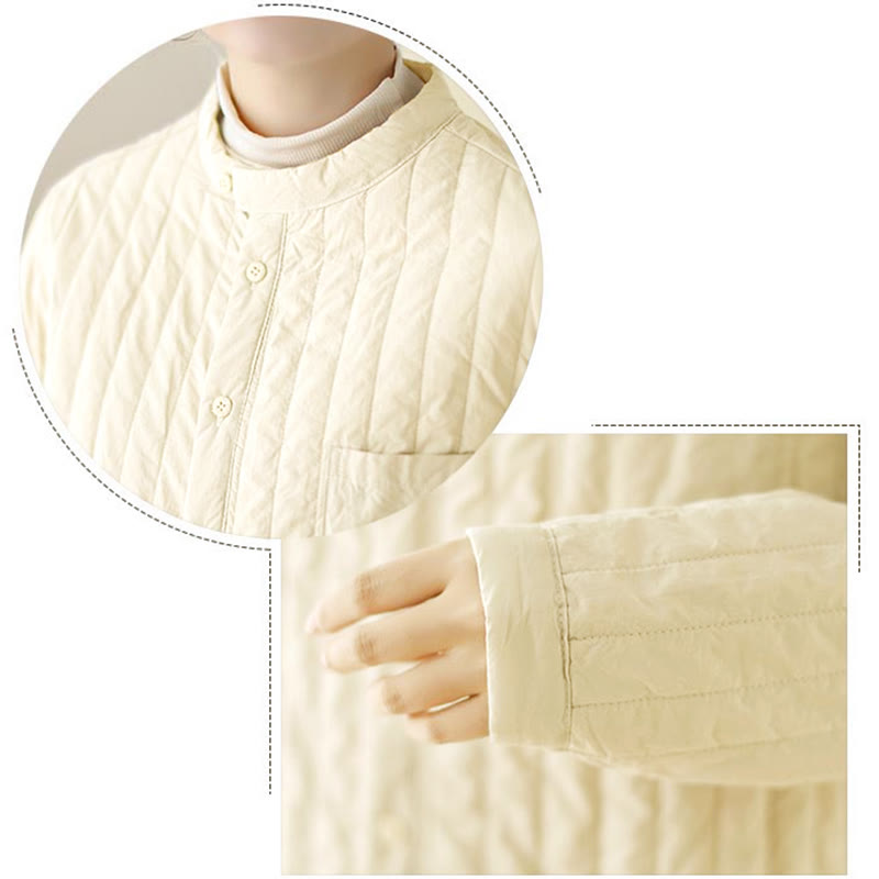 Giacca termica in cotone a maniche lunghe con colletto rialzato e design semplice da donna Buddha Stones con tasca - image 16