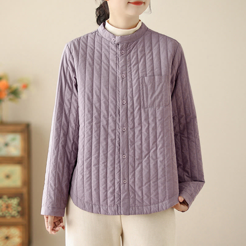 Giacca termica in cotone a maniche lunghe con colletto rialzato e design semplice da donna Buddha Stones con tasca - Prugna - US8-10, UK/AU12-14, EU40-42 (2XL) - image 0