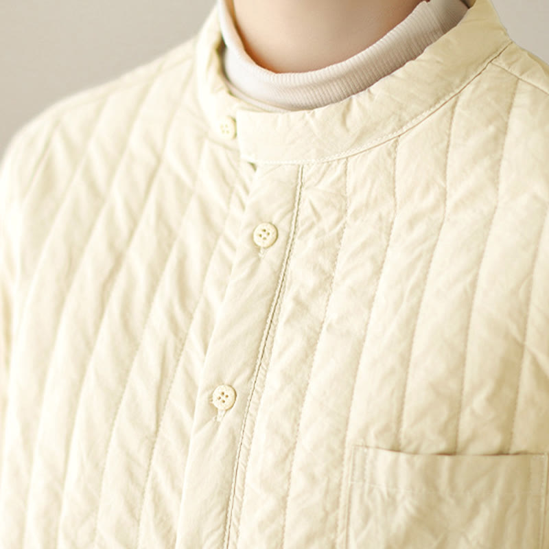 Giacca termica in cotone a maniche lunghe con colletto rialzato e design semplice da donna Buddha Stones con tasca - image 11