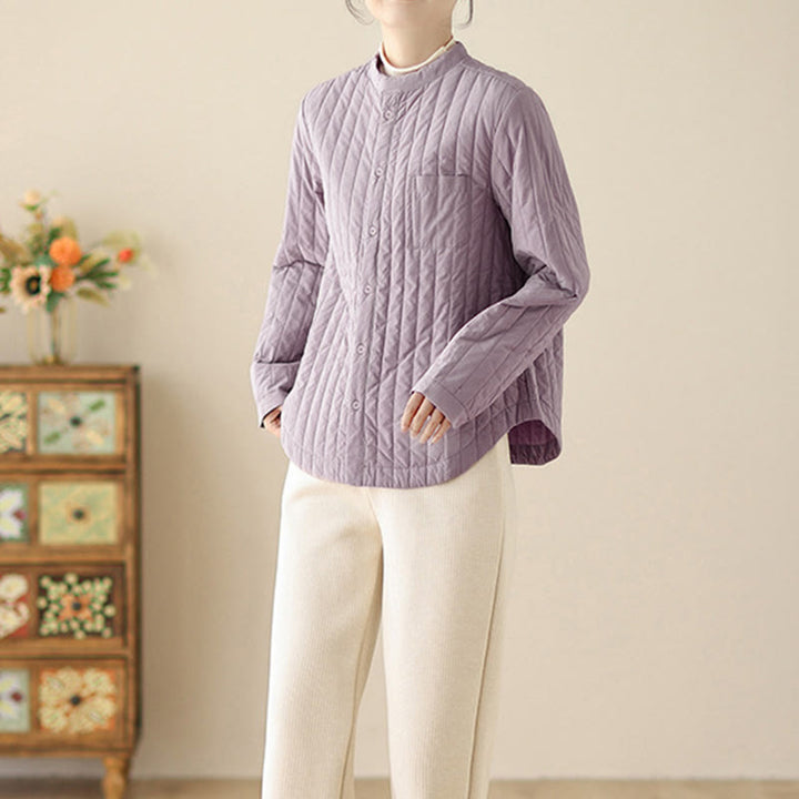 Giacca termica in cotone a maniche lunghe con colletto rialzato e design semplice da donna Buddha Stones con tasca - image 4