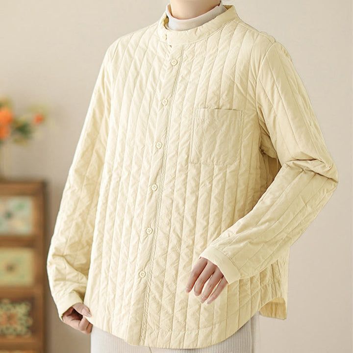 Giacca termica in cotone a maniche lunghe con colletto rialzato e design semplice da donna Buddha Stones con tasca - image 7