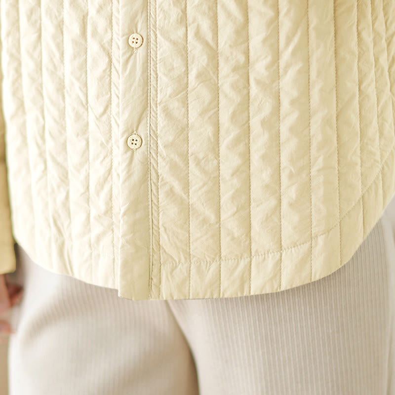 Giacca termica in cotone a maniche lunghe con colletto rialzato e design semplice da donna Buddha Stones con tasca - image 15