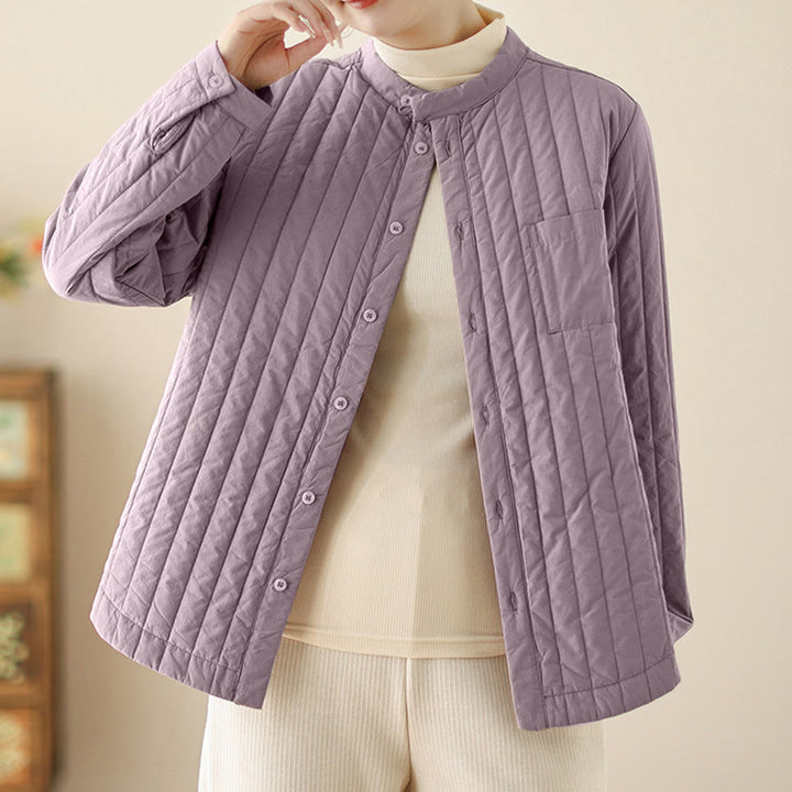 Giacca termica in cotone a maniche lunghe con colletto rialzato e design semplice da donna Buddha Stones con tasca - image 2