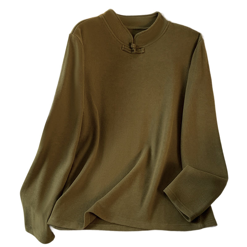 Camicia da donna in cotone a maniche lunghe con colletto rialzato e bottoni a rana, tinta unita, motivo Buddha Stones Spring - image 23