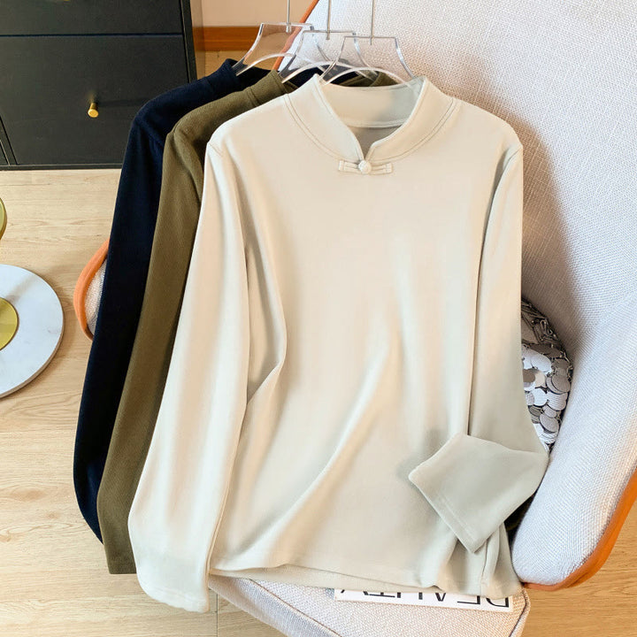 Camicia da donna in cotone a maniche lunghe con colletto rialzato e bottoni a rana, tinta unita, motivo Buddha Stones Spring - Bianco antico - US8-10, UK/AU12-14, EU40-42 (2XL) - image 0