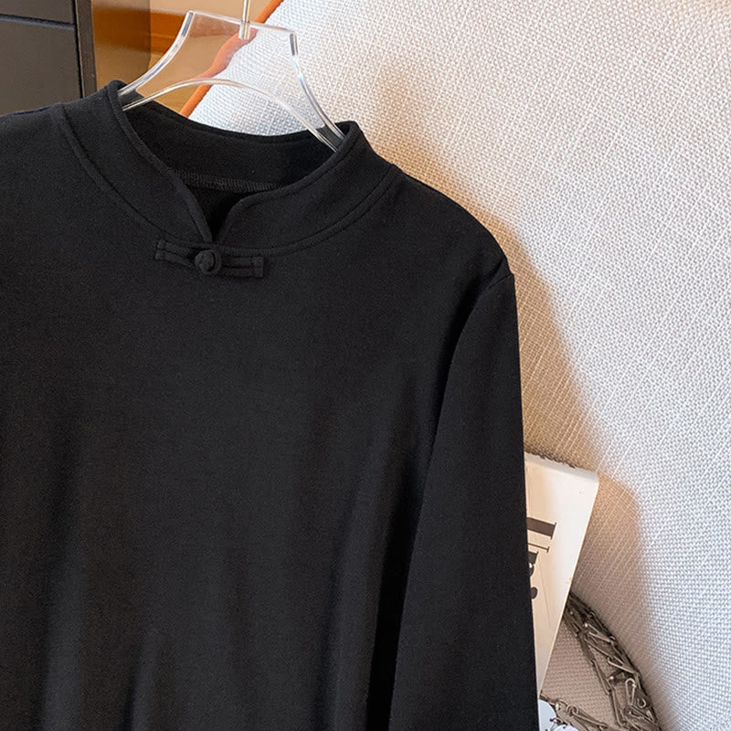 Camicia da donna in cotone a maniche lunghe con colletto rialzato e bottoni a rana, tinta unita, motivo Buddha Stones Spring - image 30