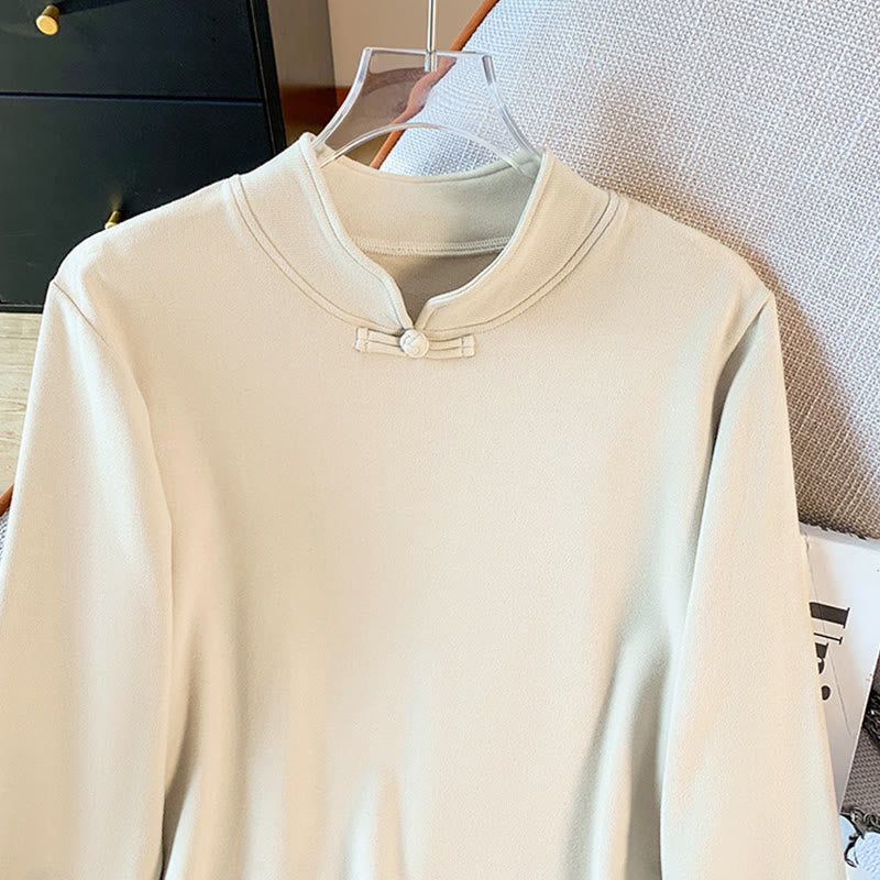 Camicia da donna in cotone a maniche lunghe con colletto rialzato e bottoni a rana, tinta unita, motivo Buddha Stones Spring - image 5