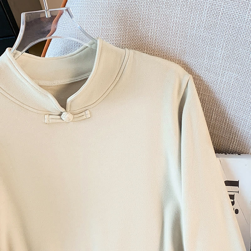 Camicia da donna in cotone a maniche lunghe con colletto rialzato e bottoni a rana, tinta unita, motivo Buddha Stones Spring - image 6