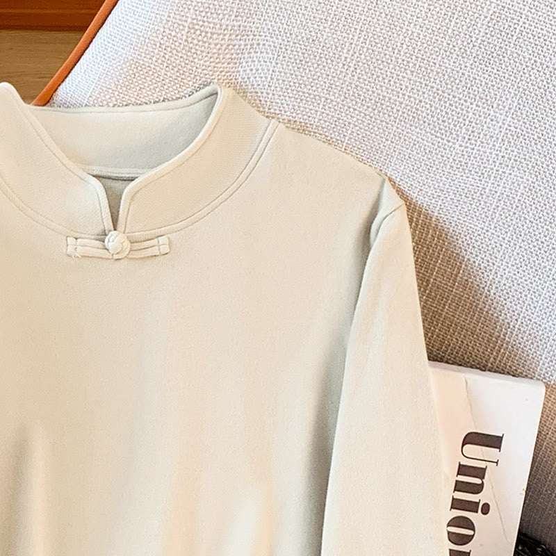 Camicia da donna in cotone a maniche lunghe con colletto rialzato e bottoni a rana, tinta unita, motivo Buddha Stones Spring - image 8