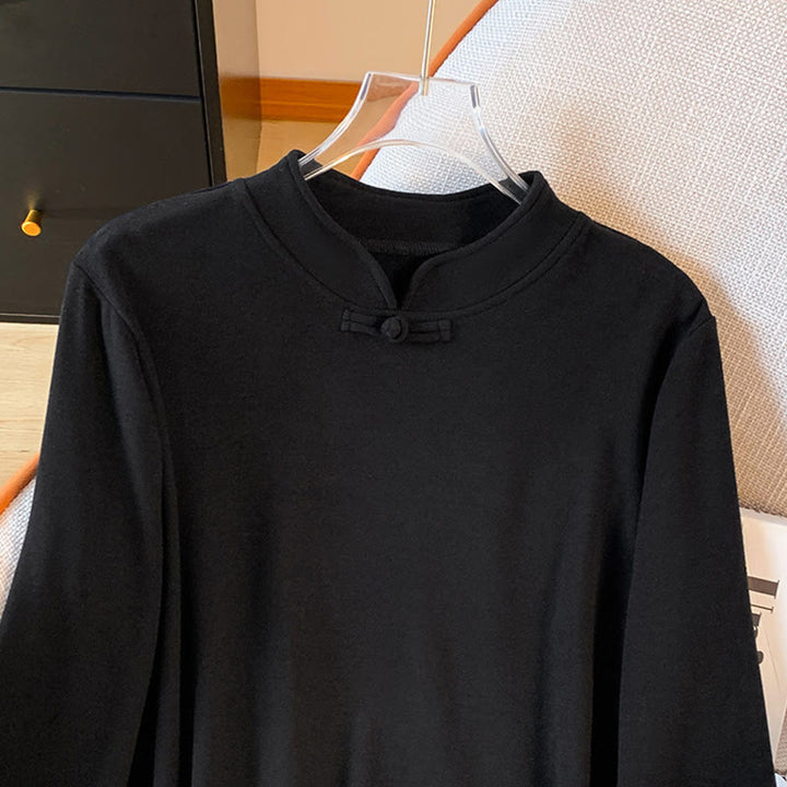 Camicia da donna in cotone a maniche lunghe con colletto rialzato e bottoni a rana, tinta unita, motivo Buddha Stones Spring - image 27