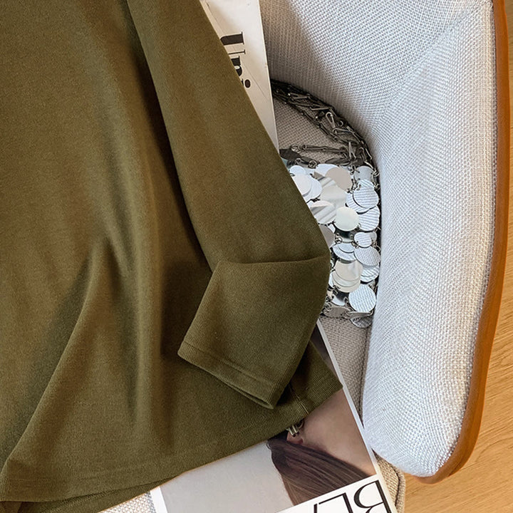 Camicia da donna in cotone a maniche lunghe con colletto rialzato e bottoni a rana, tinta unita, motivo Buddha Stones Spring - image 21