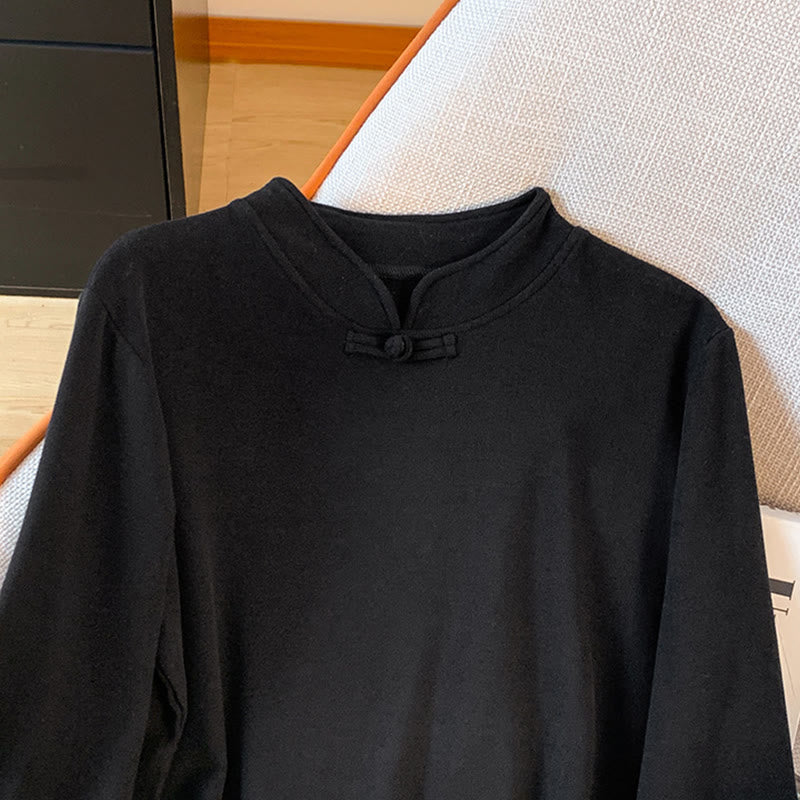 Camicia da donna in cotone a maniche lunghe con colletto rialzato e bottoni a rana, tinta unita, motivo Buddha Stones Spring - image 28