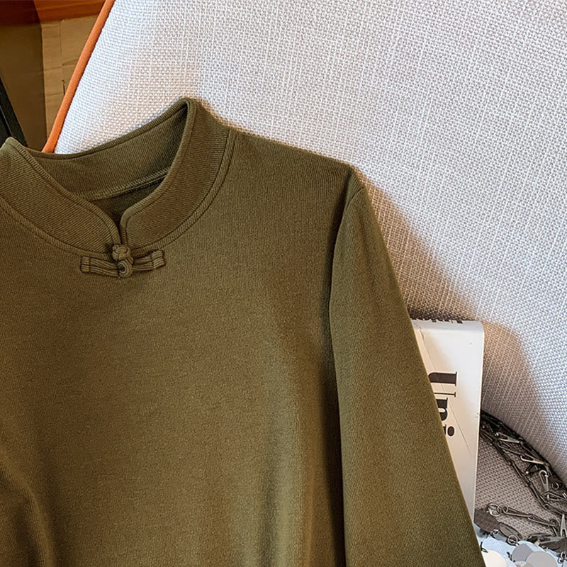 Camicia da donna in cotone a maniche lunghe con colletto rialzato e bottoni a rana, tinta unita, motivo Buddha Stones Spring - image 18