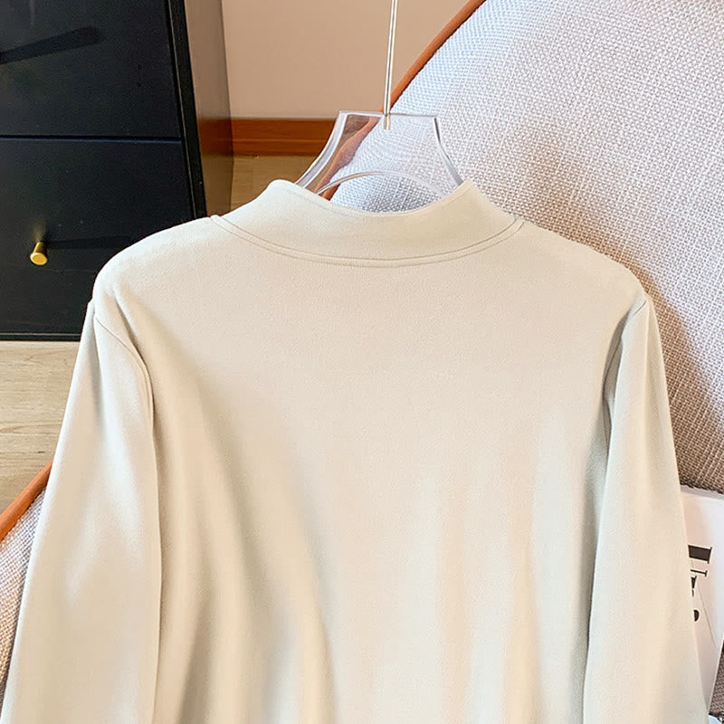 Camicia da donna in cotone a maniche lunghe con colletto rialzato e bottoni a rana, tinta unita, motivo Buddha Stones Spring - image 7