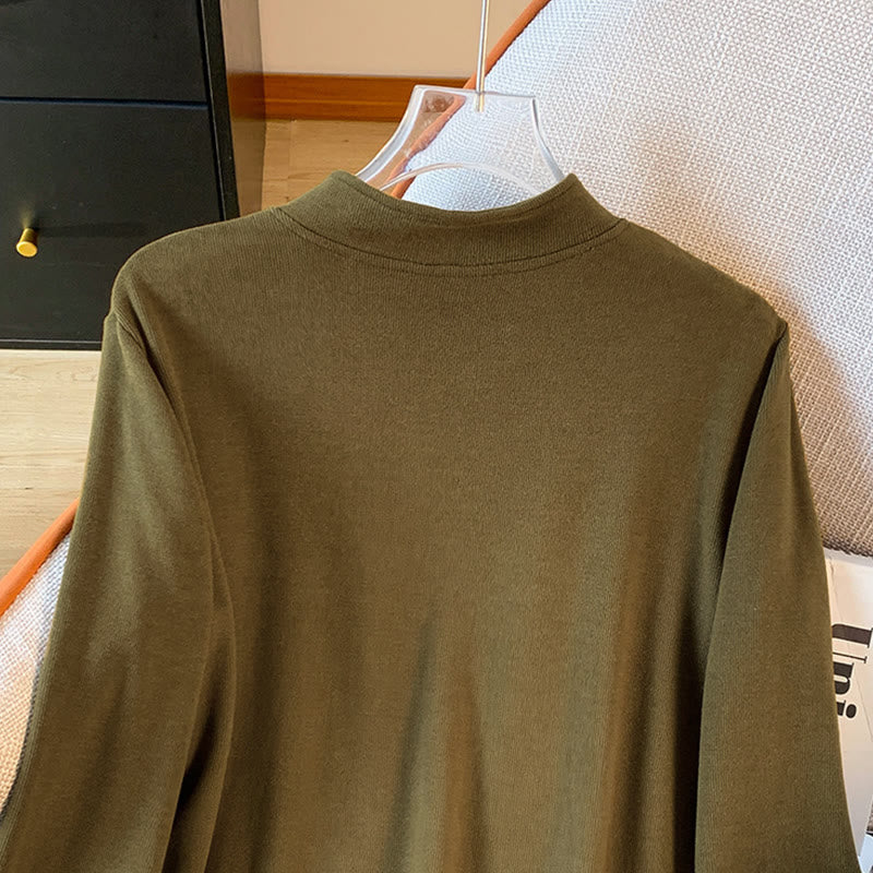 Camicia da donna in cotone a maniche lunghe con colletto rialzato e bottoni a rana, tinta unita, motivo Buddha Stones Spring - image 17