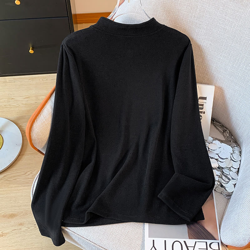 Camicia da donna in cotone a maniche lunghe con colletto rialzato e bottoni a rana, tinta unita, motivo Buddha Stones Spring - image 26