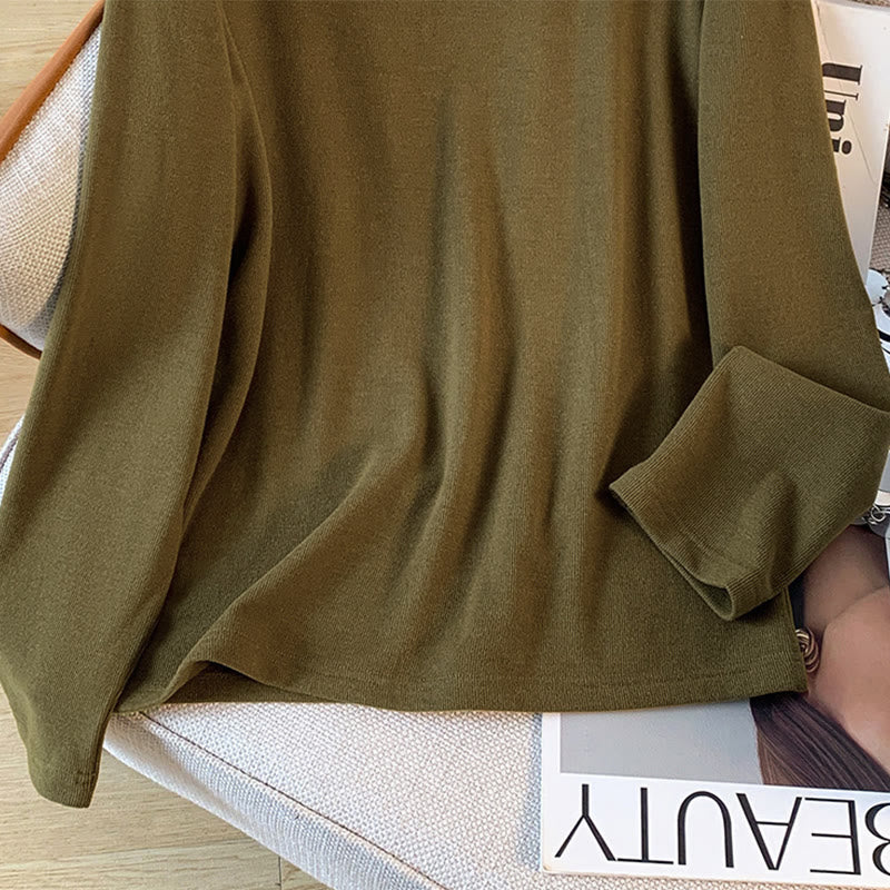 Camicia da donna in cotone a maniche lunghe con colletto rialzato e bottoni a rana, tinta unita, motivo Buddha Stones Spring - image 19