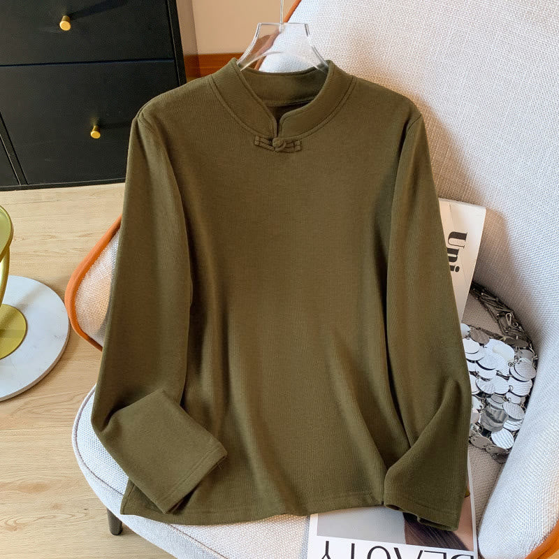 Camicia da donna in cotone a maniche lunghe con colletto rialzato e bottoni a rana, tinta unita, motivo Buddha Stones Spring - Oliva - US8-10, UK/AU12-14, EU40-42 (2XL) - image 13