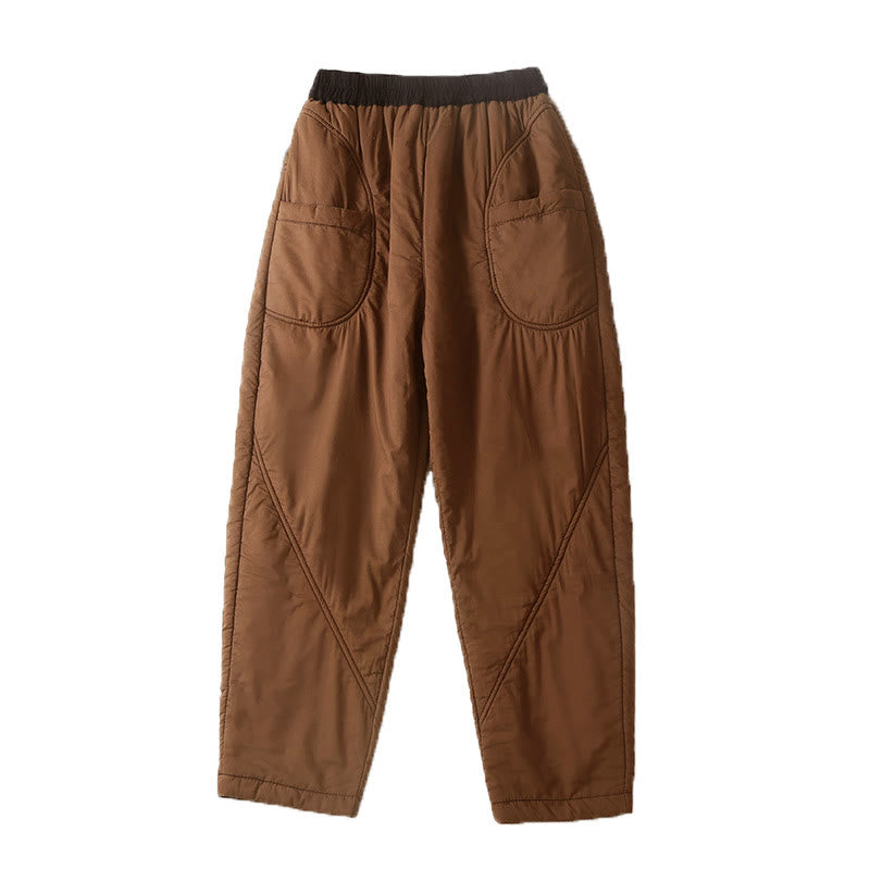 Pantaloni harem spessi con elastico in vita e tasche, modello invernale semplice da donna Buddha Stones - image 2