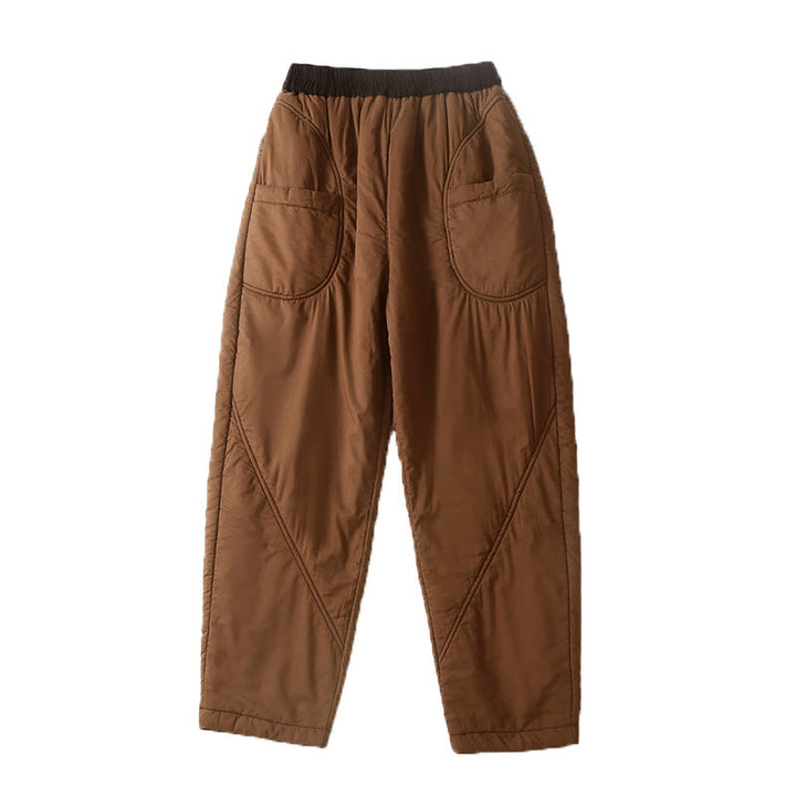 Pantaloni harem spessi con elastico in vita e tasche, modello invernale semplice da donna Buddha Stones - image 2