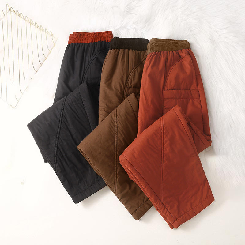 Pantaloni harem spessi con elastico in vita e tasche, modello invernale semplice da donna Buddha Stones - image 15