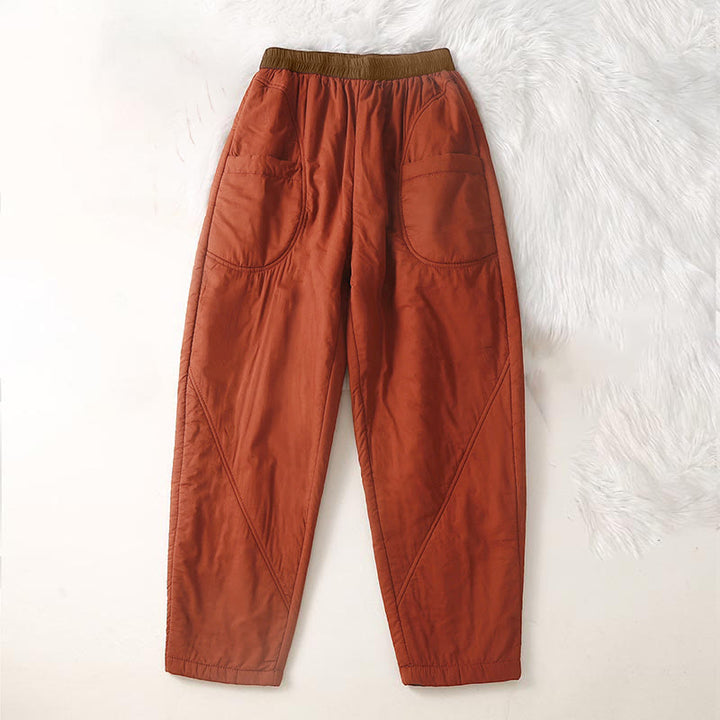 Pantaloni harem spessi con elastico in vita e tasche, modello invernale semplice da donna Buddha Stones - RossoArancione - US8-10, UK/AU12-14, EU40-42 (2XL) - image 5